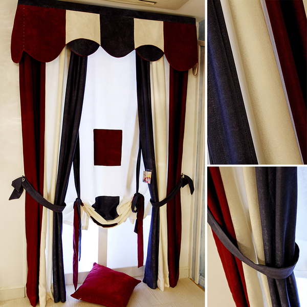 薇安莎 高档中式现代简约窗帘纯色拼接遮光成品定制卧室客厅