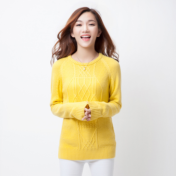 2015秋冬新款韩版女士针织衫打底衫宽松套头纯色羊毛毛衣短款厚女
