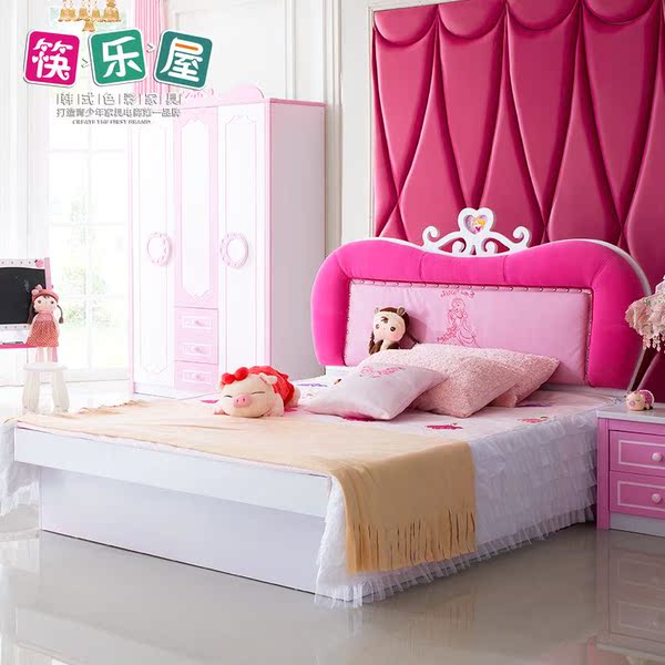 粉紫女孩儿童床布床单人床可储物卧室家具 青少年儿童公主床1.2米