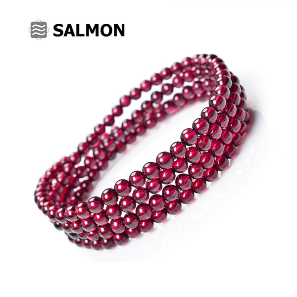 SALMON 天然酒红色多圈石榴石水晶手链 时尚女款手串本命年饰品