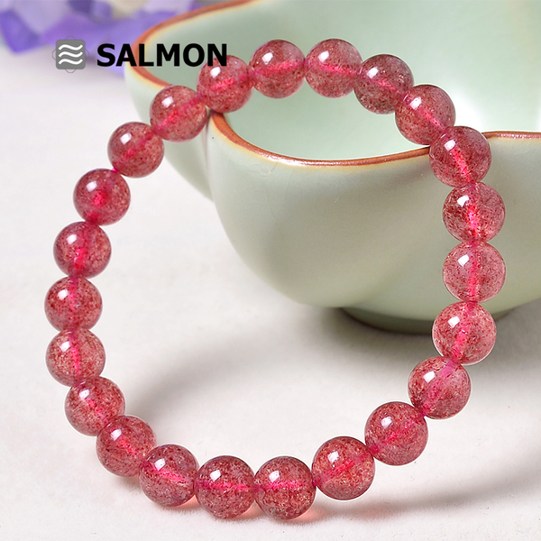 SALMON 草莓晶水晶手链 粉色蔷薇晶手串 时尚女款饰品