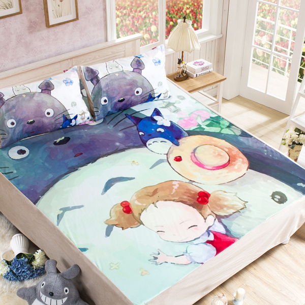 儿童卡通床上用品珊瑚绒龙猫床单单件冬季保暖磨毛被单人双人床品