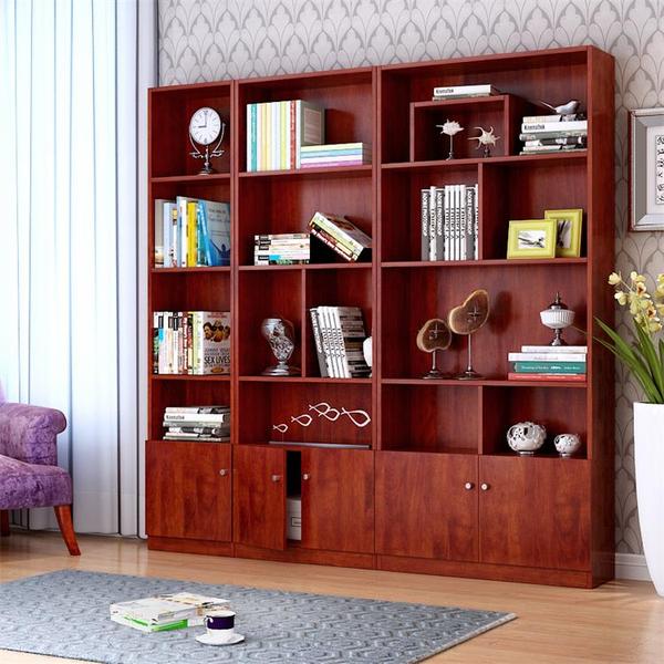 简易实木书柜自由组合带门美式收纳柜子储物柜宜家书架置物架定制