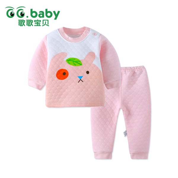 新生儿衣服全棉卡通宝宝秋冬三层保暖套装婴幼儿保暖内衣两件套