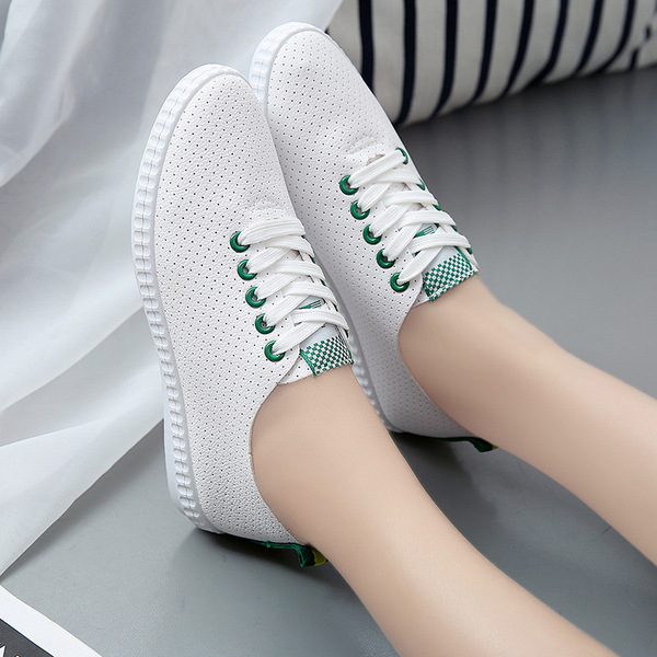 包邮夏季女鞋2016新款透气镂空小白鞋女系带韩版低帮板鞋学生鞋