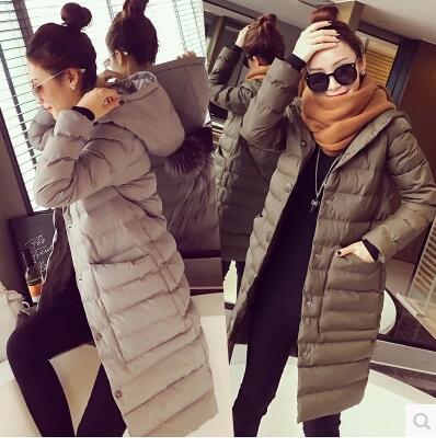 2015冬季新款韩版连帽修身棉服外套中长款简约口袋棉衣棉服外套女
