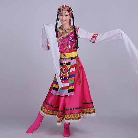 新款成人广场舞水袖藏袍藏族舞蹈演出服装西藏女2017长裙衣服套装